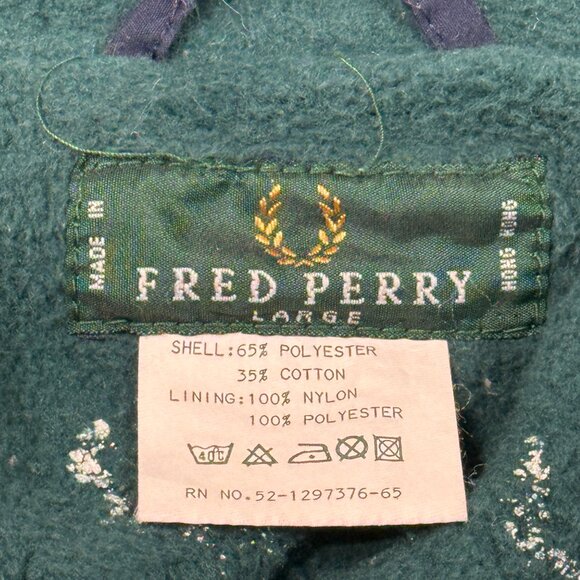 Fred Perry Parka Jacket Blue Mens Large Zip Snap Winter Quilted Interior Coat - Picture 11 of 14